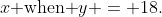 B)\;x\text{ when }y = 18.
