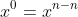 x^{0}=x^{n-n}