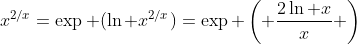 x^{2/x}=\exp (\ln x^{2/x})=\exp \left( \frac{2\ln x}{x} \right)