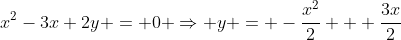 x^{2}-3x+2y = 0 \Rightarrow y = -\frac{x^2}{2} + \frac{3x}{2}