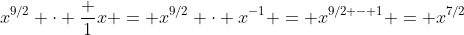 x^{9/2} \cdot \frac 1x = x^{9/2} \cdot x^{-1} = x^{9/2 - 1} = x^{7/2}