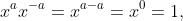 x^{a}x^{-a}=x^{a-a}=x^{0}=1,
