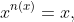 x^{n(x)}=x,