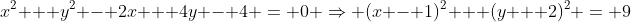 x^2 + y^2 - 2x + 4y - 4 = 0 \Rightarrow (x - 1)^2 + (y + 2)^2 = 9