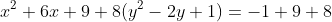 x^2+6x+9+8(y^2-2y+1)=-1+9+8