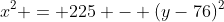 x^2 = 225 - (y-76)^2