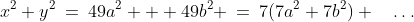 x^2+y^2\:=\:49a^2 + 49b^2 \:=\:7(7a^2+7b^2) \quad\hdots\;\text{ a multiple of 7}