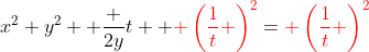 x^2+y^2 +\frac {2y}t +{\color{red} \left(\frac1t \right)^2}={\color{red} \left(\frac1t \right)^2}~\iff~ x^2+\left(y+\frac1t\right)^2= \left(\frac1t \right)^2