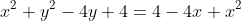 x^2+y^2-4y+4=4-4x+x^2