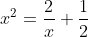 x^2=\frac{2}{x}+\frac{1}{2}