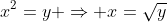 x^2=y \Rightarrow x=\sqrt{y}