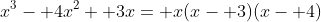 x^3- 4x^2+ 3x= x(x- 3)(x- 4)