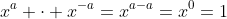 x^a \cdot x^{-a}=x^{a-a}=x^0=1