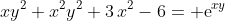 x{y}^{2}+{x}^{2}{y}^{2}+3\,{x}^{2}-6={\rm e}^{xy}