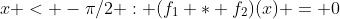 x < -\pi/2 : (f_1 * f_2)(x) = 0