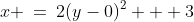 x \:=\:2(y-0)^2 + 3