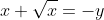 x+\sqrt{x}=-y