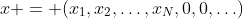 x = (x_1,x_2,\ldots,x_N,0,0,\ldots)
