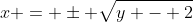 x = \pm \sqrt{y - 2}