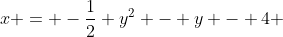 x = -\frac12 y^2 - y - 4 ~\iff~-2x = y^2 + 2y +1-1+8 ~\iff~-2\left(x+\frac72 \right) = (y+1)^2~\iff~