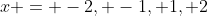 x = -2, -1, 1, 2