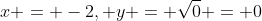 x = -2, y = \sqrt{0} = 0