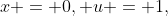 x = 0, u = 1,\;\;\;x = 7, u = 36