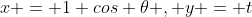 x = 1 cos \theta , y = t