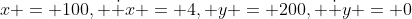 x = 100, \dot x = 4, y = 200, \dot y = 0