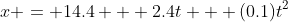 x = 14.4 + 2.4t + (0.1)t^2