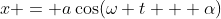 x = a\cos(\omega t + \alpha)