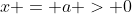 x = a > 0