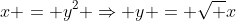 x = y^2 \Rightarrow y = \sqrt {x}