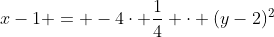 x-1 = -4\cdot \dfrac14 \cdot (y-2)^2