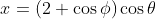x=(2+\cos\phi)\cos\theta