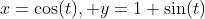 x=\cos(t), y=1+\sin(t)