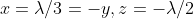 x=\lambda/3=-y,z=-\lambda/2