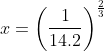 x=\left(\frac{1}{14.2}\right)^{\frac{2}{3}}