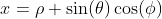 x=\rho \sin(\theta)\cos(\phi)