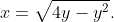 x=\sqrt{4y-y^2}.
