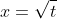 x=\sqrt{t}