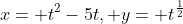 x= t^2-5t, y= t^\frac{1}{2}