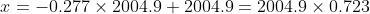 x=-0.277\times2004.9+2004.9=2004.9\times0.723