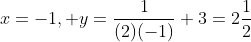 x=-1, y=\frac{1}{(2)(-1)}+3=2\frac{1}{2}