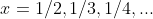 x=1/2,1/3,1/4,...