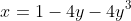 x=1-4y-4y^3