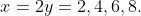 x=2y=2,4,6,8.