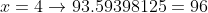 x=4\to93.59398125=96
