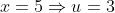 x=5\Rightarrow{u=3}