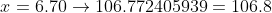 x=6.70\to106.772405939=106.8